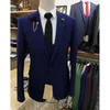 Mäns kostymer blazers klassiska gitter mörkblå män 3 stycken Slim Fit Wedding Luxury Blazer Groom Tuxedo Jacket With Pants Vest Set