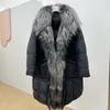 Femmes Fourrure Fausse Fourrure Furyoume Haut De Gamme Manteau D'hiver Femmes Épais Blanc Doudoune D'oie Longue Réel Grand Argent Col De Fourrure De Renard Chaud Vêtements D'extérieur De Luxe 231116