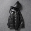 Men s Leather Faux Thick Men Jacket Hood Warm Down Coat Winter Long Jackets Genuine Cow Coats Mens Clothing 231117