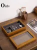 Schmuckschatullen Oirlv Holz Multifunktions-Display-Box Mikrofaser Ring Ohrring Armreif Organizer Fall Luxus Storag Tablett 231117