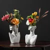 Vases Style nordique fleur Vase femmes corps demi visage Pot de fleur Vase en céramique Art artisanat chambre salon bureau décoration résine 231117