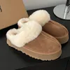 BOOTS TARTZ SLIPPERSZAZT TRIPPERS TASMAN FUR SLIPS Klasik Hardal Tohumu Ultra Mini Platformu Les Petites Süet ve Yün Karışımı Kış Gaguk