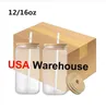 USA Canada Warehouse 16oz Printed DIY Sublimation Glass Beer Mug Glass Water Bottle Beer Can Tumbler Tumbler Water Cup with Bamboo Lid and Reusable Straw Iced Coffee