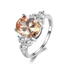 Cluster Rings S925 Silver Wild Oval Emerald Pink Gemstone Ring Exquis -Vente de bijoux