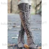 Boots BONJOMARISA Classic Brand Chunky Heel Lace Up Vintage Women Knee High Boots Designer Comfy Walking Cowboy Ladies Shoes Footwear T231117