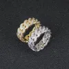 8mm Iced Out Hip Hop Ring Mannen Vrouwen Goud Zilver Zirkoon Ring Ringen Cubaanse Ketting Vorm Ring 6- 11 Size2775