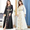 Casual Dresses 2023 Elegant Floral Embroidery Party Long Women Muslim Abaya Sleeve V-Neck Evening Dress Vestidos Black