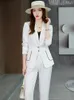 Femmes Deux Pièces Pantalon Bureau Dames Solide Pantalon Costume Femmes D'affaires Travail Porter Blazer Et Pantalon Abricot Blanc Noir Formel 2 Ensemble Avec