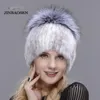 BeanieSkull Caps JINBAOSEN Mode Winter Warm Vrouwen Gebreide Nertsenhoeden Met Bont Verticale Geweven Top 231117