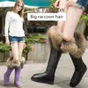 Boots Winter Snow Boots Real Raccoon Fox Fur Women High Sexy Rabbit Fur Tassels Cow Leather Waterproof Non-slip Sole Brown Black T231117