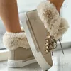 Laarzen Dames Effen Kleur Laarzen Lace Up Hoge Ronde Neus Antislip Pluizig Fluwelen Warme Schoenen Winter Sneeuw Comfy Schoenen T231117