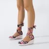 Sandalen Maat 36-43 Wedge enkelband Print Bloemdoek platform Women Summer Shoes