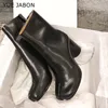 Boots Split Toe Genuine Leather Ankle Boots Women Round Chunky High Heels Short Boots Cowboy Shoes Ninja Tabi Boots botas mujer 231116