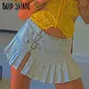 Skirts Bold Shade Faux Leather White Mini Skirt 90s Indie Solid Split Side Button Zipper Sexy Pleated Fall Woemn Outfit 230417