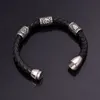 Raffreddare bracciale in pelle nera bracciale in acciaio inossidabile con perline vichinghe gioielli per uomo regalo