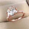 Moissanit Ring S925 Gümüş Kaplama Gül Altın 1CT 6.5mm D VSS1 Diamond Test Düğün Mücevher Yıldönümü İnce Jewelryrings Takı Aksesuarları