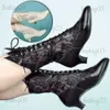 Boots BONJOMARISA INS Hot Sale Vintage Lace Cowgirls Luxury Women Boots Lace Up Autumn Casual Party Dress Cosplay High Heels Shoes T231117