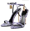 Famoso marchio Tomxfordss Sandali lucchetto in metallo Sandalo con tacco alto con fascia stretta 10,5 cm scarpe con tacco alto in pelle da donna scatola originale trasporto