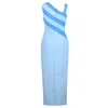 Casual Dresses Summer 2023 Womens Fashion Sky Blue Strappy Cross Neck Split Bodycon Bandage Dress Celebrity Evening Club Party Going Out