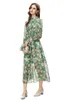 Women's Runway Dresses Stand Collar Long Sleeves Floral Printed High Street Fashion Mid Vestidos