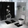 Ästhetischer Lotus-Duschvorhang, Bodenmatte, 4-teiliges Set, Badezimmermatte, WC-Abdeckung, kreativer Badezimmervorhang, wasserdichte Trennwand12492