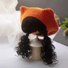 Caps Hats Kids Girls Knit Beret Hat Long Hair Braid Wig Cap Autumn Winter Warm Fashion Outdoor Children Baby Hats and Caps 231115