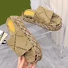 Designer Slippers Women Shoe Classic Embroidered Canvas Slide Vintage Summer Beach Sandals Open Toe Thick Soled Shoes