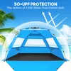 Pop Up Beach Tent, Deluxe XL Sun Shade Shelter voor 3-4 persoon met UPF50-bescherming, uitbreidbare vloerversterker; 3 ventilerende ramen die dragen