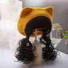 Kids Girls Knitted Beret Hat Long Hair Braid Wig Cap Autumn Winter Warm Fashion Outdoor Children Baby Hats And Caps L220728208e