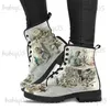 Stivali 2021 Stivaletti da donna Scarpe con tacco basso Donna Vintage Pu Leather Autunno caldo inverno Stivali da neve alti Moto Skull Pansy Westen T231117