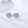 Orecchini a bottone a forma di cuore in Moissanite da 0,5 ct con colore D, set di orecchini a bottone rotondi lucidi per ragazze da donna, per ragazzi, uomini, adolescenti, ArgentoL231117