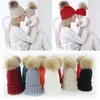 Beanies 1pc Mother Child Baby Toddler Kids Girls Boys Warm Hat Winter Beanie Knitted Cap Knit Fur Crochet Pompon Caps