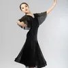 Stage Wear Mesh Ballroom Dance Clothes Girls Performance Costume Black Waltz Roupas Tango Roupet Modern Dancewear DL9642