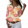 Kvinnors blusar vår och hösten 2023 mode solros 3d tryck skjorta knapp polo långärmad topp kvinnors landsbygdsflickor coardigan