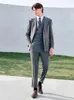 Herren Anzüge Herren Set 70% Wolle 2023 Sommer Herbst Dünne Blazer Weste Hose Grau Plaid Slim Fit Einreiher Hochzeit Bräutigam Tragen 60A 46A