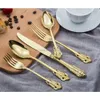 Retrostil Silver- och guldbestick Flatware Set High-klass Tabelleris Rostfritt stål 5-delat Set Knife Fork Spoon Cogervis set