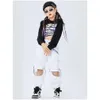 Stage Wear 2023 Jazz Dance Performance Costumes pour enfants Black Crop Tops Pantalon blanc lâche Costume Filles Hip Hop Vêtements DQS8212 Drop Del Dhujg