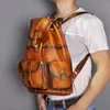 Zaino Design Maschile Vera Pelle Casual Moda Viaggi Scuola Università College Book Borsa per laptop Daypack Men 9950-dc