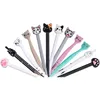 12pcs لطيف Cat Gel Als Fun Kawaii Ballpoin PEN مجموعة حيوانات حبر أسود للأطفال لوازم مدرسة الأطفال