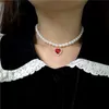 Naszyjniki wiszące vintage barokowe estetyczne serce wisior z cyrkon Pearl łańcuch Choker Naszyjnik dla kobiet Y2K Party Biżuteria Prezenty świąteczne Z0417