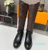 Women Westside Flat Bottom High Barrel Boots Brand Printed Metal Buckle Over the Knee Knight Boots Anti Slides Sole Ladies Knee Boot