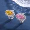 Кластерные кольца Vinregem Luxury 9 18 мм маркиза Cut Lab создал цитрин розовый сапфир кольцо драгоценного камня для женщин годовщины ювелирные украшения