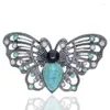 Broches en gros de 10 pcs en argent plaqué de papillon de papillon vert turquoises Broche en pierre avec des bijoux en strass