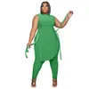 Women's Plus Size Tracksuits Lips Letter Pattern Two Piece Pants Set Women Sexy Belt Asymmetry Long Tops Stretch Trendy Spring Clothing Whol