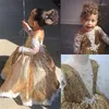 Girl Dresses Pageant Kids Gold Sequins White Lace Baby Girl&#39;s Birthday Party V-Neck Sheer Flower Wedding Gowns Toddler Prom Wear