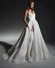 Simple Plus Size A Line Wedding Dresses for Women Spaghetti Straps Satin Taffeta Draped Pleats Backless High Side Split Bridal Gowns Custom Made Vestidos De Noiva