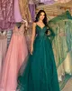 Elegant Hunter Green A Line Prom Dresses Long for Women African Black Girls Spaghetti Straps V Neck Applique Floor Length Formal Birthday Dress Evening Party Gowns