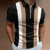 Polos pour hommes Polo décontracté d'été pour hommes Col rabattu Zipper Stripe Print T-Shirt Couleur unie Gulf Vêtements Business Tops Tees 230417