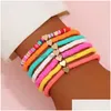 Z koraliki 7pcs surfer heishi bransoletki Zestaw koraliki Straski Rainbow Gold Love Heart Charm Esties 4mm Soft Clay Staintable Boho Breybands Dh Dh7dt