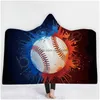 Blankets Baseball Football Soccer Softball Hooded 3D Printed Sport Sherpa Blanket Kids Adts Winter Plush Cape Towel Gga1848 Drop Del Dh6Pj